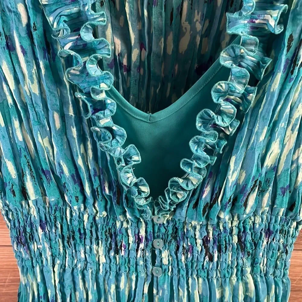 Nue Options Ladies Ruffled Crinkle Blouse with removeable Cami ,Size Large,Teals - Picture 4 of 7